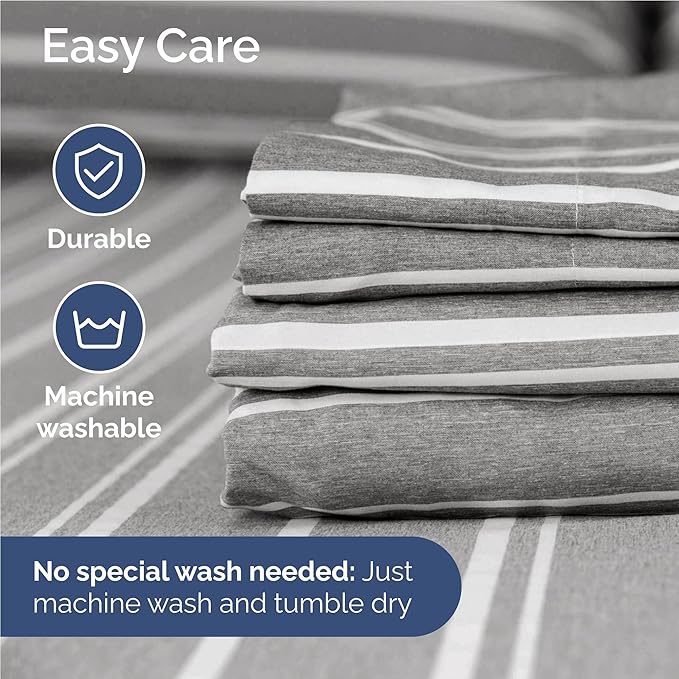 Full Size 4 Piece Sheet Set - Comfy Breathable & Cooling Bed Sheets Set - Hotel Luxury Bedding for Women, Men, Kids, Teens, Boys & Girls - Deep Pockets, Soft, Wrinkle Free - Oeko-Tex - Grey Stripes 3