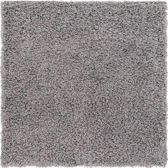 Unique Loom Solid Shag Collection Area Rug (3' 3" Square, Cloud Gray)