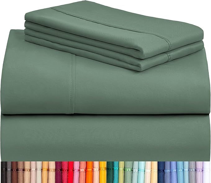 LuxClub 4 PC King Sheet Set, Deep Pockets Wrinkle Free Cooling Bed Sheets Hotel Bedding for Women, Men, Includes 1 Fitted Sheet, 1 Flat Sheet and 2 Pillowcases-Soft Tree Moss Green