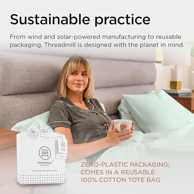 Threadmill California King Sheets, Certified American Supima Cotton Sheets, 1200 Thread Count Hotel Quality, 4 Piece Luxury Bed Sheets Set with Elasticized Extra Deep Pocket, Seaglass