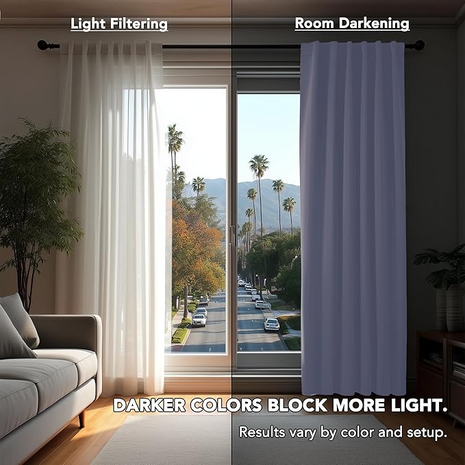 Deconovo Room Darkening Curtains Solid Back Tab and Rod Pocket Curtains Thermal Insulated Blackout Curtains for Office 52Wx95L Inch Light Purple Set of 2