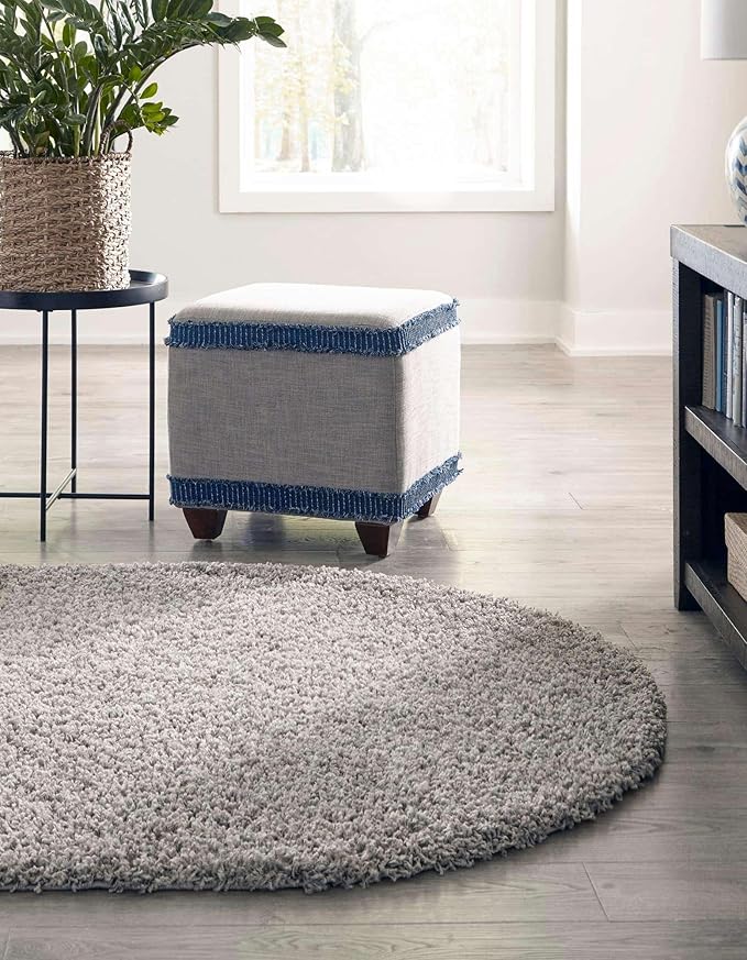 Unique Loom Solid Shag Collection Area Rug (5' 1" x 8' Oval, Cloud Gray)