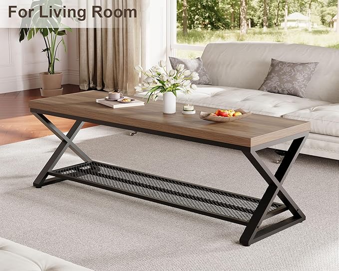 LVB Entryway Bench, Indoor Shoe Bench with Storage and Seating, Wood Metal Storage Bench for Bedroom Living Room, Farmhouse Shoe Rack Bench for Sitting in Hallway Foyer Entrance, Rustic Oak, 47 inch