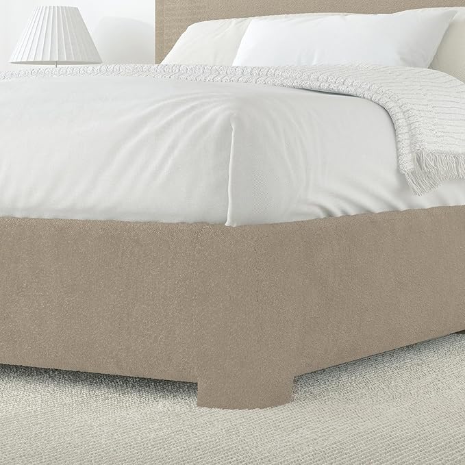 BarnFurin Boucle Upholstered Bed Frame King Size/Cloud Bed Frame/Soft Rounded Corners Headboard/Low Profile/No Box Spring Needed/Beige
