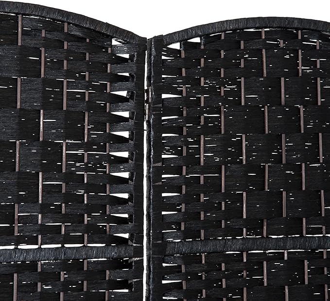 HOMCOM Room Divider, 4 Panel Folding Privacy Screen, 6FT Tall Portable Wicker Weave Partition Wall Divider for Bedroom, Home Office, Black