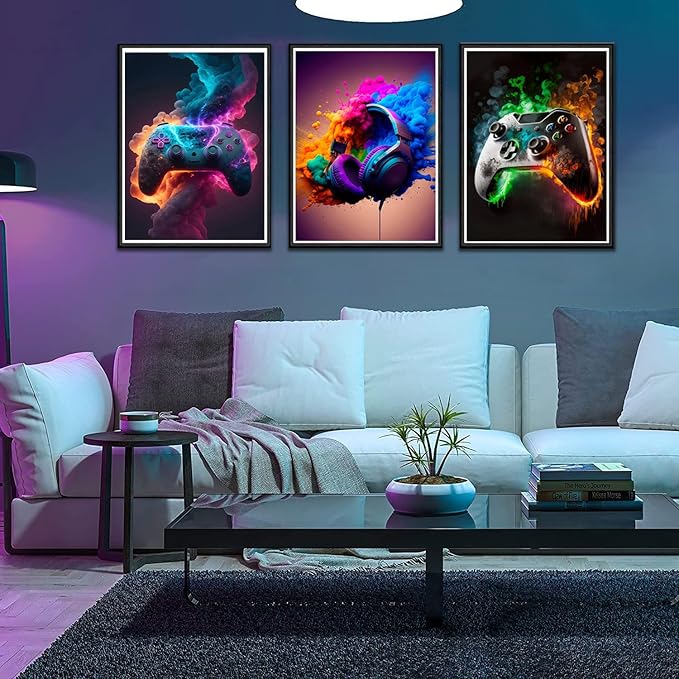 BGFCE Gaming Room Decor Wall Art, Video Theme Canvas Posters for Teen Boys Room, Unframed 16x24in Set of 3