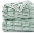 BATTILO HOME Luxury Faux Fur Throw Blanket for Couch, Super Soft Warm Cozy Plush Mink Blanket, Double Side Ruched Rabbit Fur Blanket for Bed, Sofa, Chair, 50"x60", Sage Green