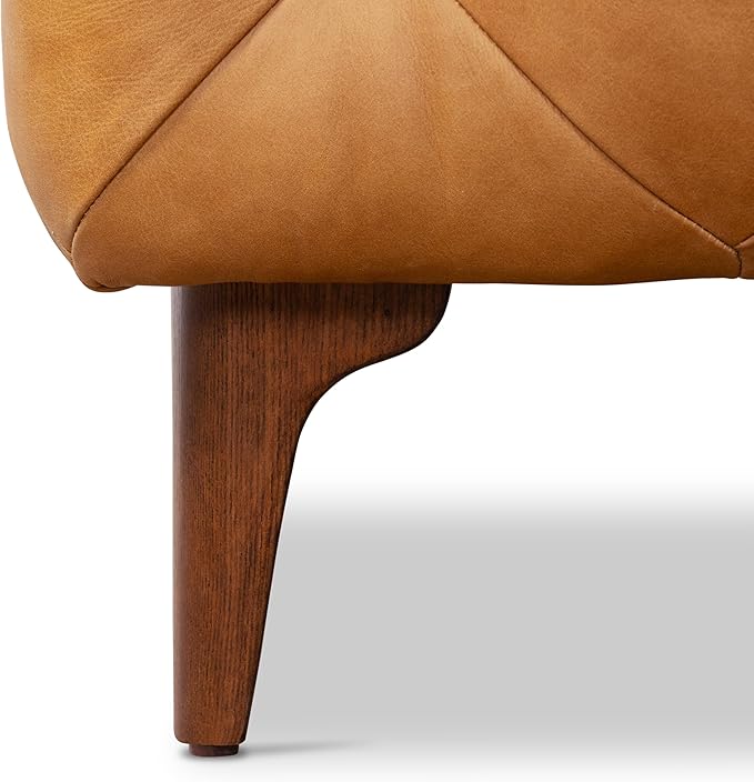 Poly & BARK Turin Ottoman - 40” – Full-Grain Leather Upholstery – Couch Ottoman for Living Room – Vintage Italian Leather in Cognac Tan