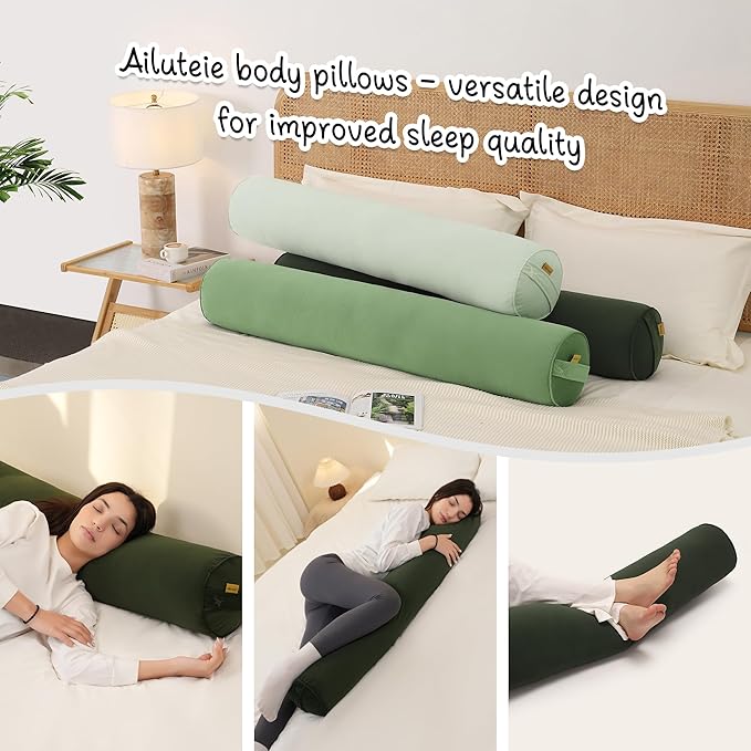Long Round Body Pillow for Adults – Bolster Pillow for Bed, Cervical Roll Pillow, Firm Support for Sleeping,47.24 x 7.87 Inches,Jade Green