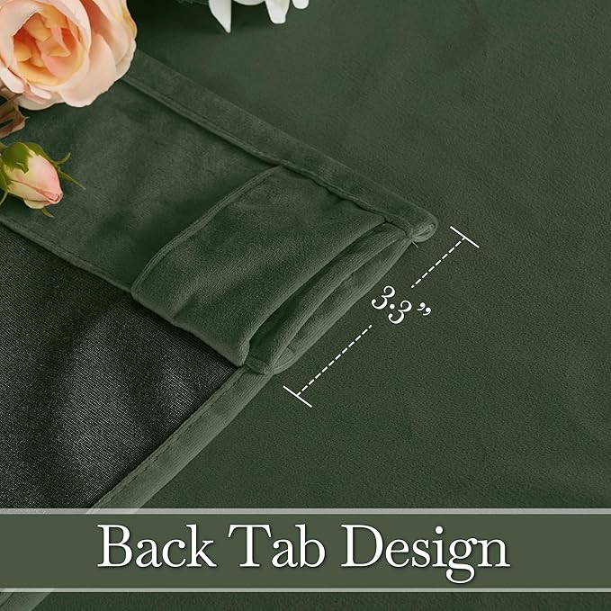 RYB HOME Elegant Green Velvet Curtains 84 inches Long, Light Blocking, Thermal Insulated, Stylish Back Tab Velvet Drapes for Cozy Home Aesthetics, 52" W x L102 L, 2 Panels Set
