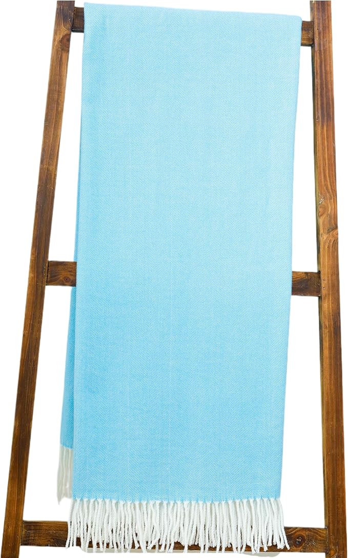 Alashan Cotton Acrylic Adirondack Herringbone Woven Throw - Throw Blanket - Soft, Lightweight, Tradewind