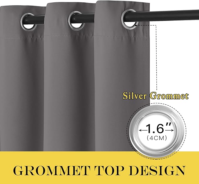 NICETOWN Grey Blackout Curtain Extra Wide 72 inches Long, Grommet Room Darkening Thermal Insulated Soundproof Window Treatment for Bedroom/Living Room, 1 Panel, W100 x L72