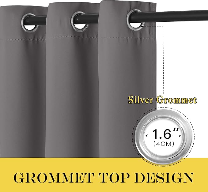 NICETOWN Grey Blackout 102 inch Curtain for Living Room, Grommet Thermal Curtains & Drapes Room Darkening Sound Dampening Window Treatment for Bedroom, 1 Panel, W52 x L102