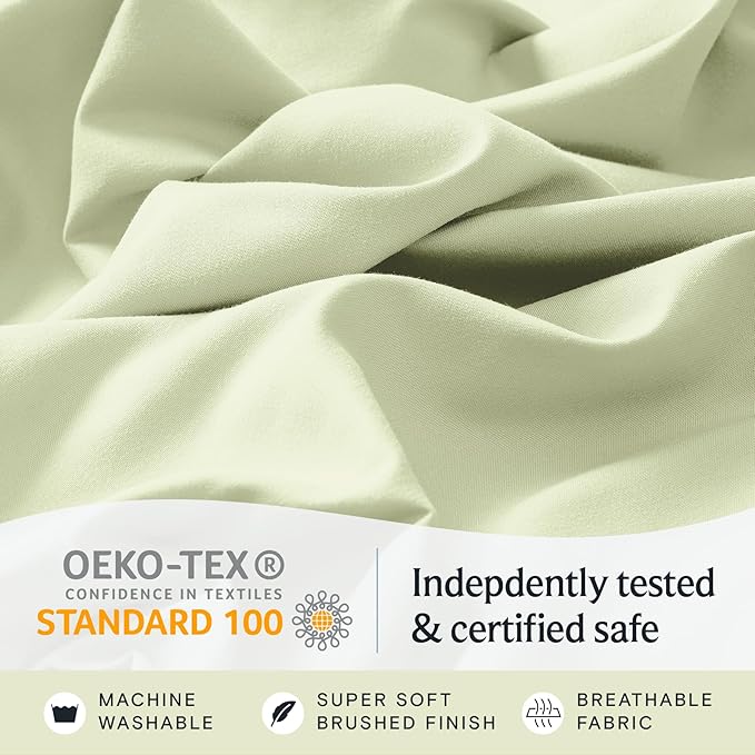 LuxClub 3 PC Twin XL Sheet Set, Deep Pockets Wrinkle Free Cooling Bed Sheets Hotel Bedding for Women, Men, Kids & Teens, Includes 1 Fitted Sheet, 1 Flat Sheet and 1 Pillowcase-Silky Soft Sage Green