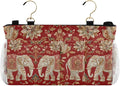 Bedside Caddy Hanging Bunk Bed Caddy Bed Organizer Hanging Pocket with 2 Hooks Bedside Storage Organizer Pocket Bag Holder Red Retro Elephant Flowers