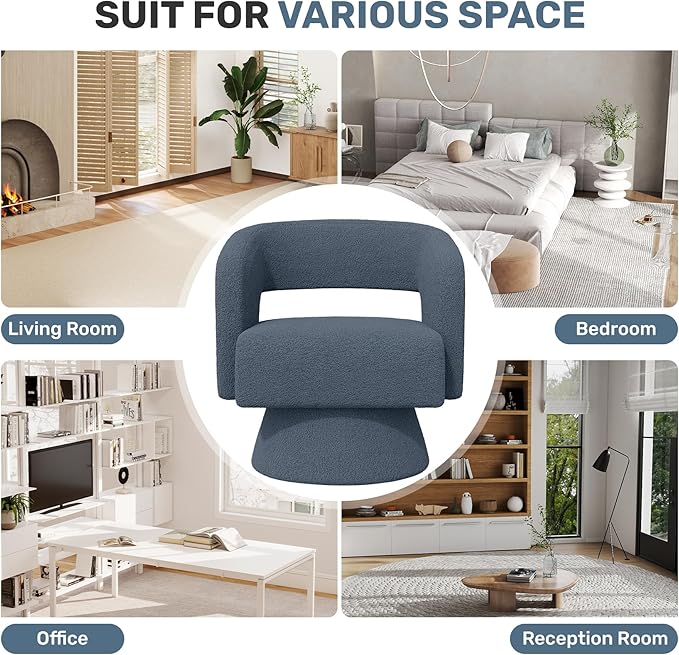 Swivel Accent Chair Set of 2, Modern Comfy Teddy Barrel Chairs, Oversized Upholstered Round Arm Chair for Living Room, Bedroom, Reading Room, Blue