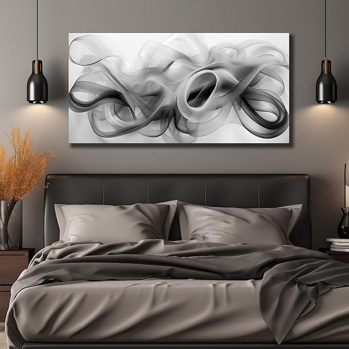 JuhaiArt White Canvas Wall Decorations Black Wall Art Large Abstract Canvas Wall Art for Living Room Poster Picture for Home Office 29"x 59"