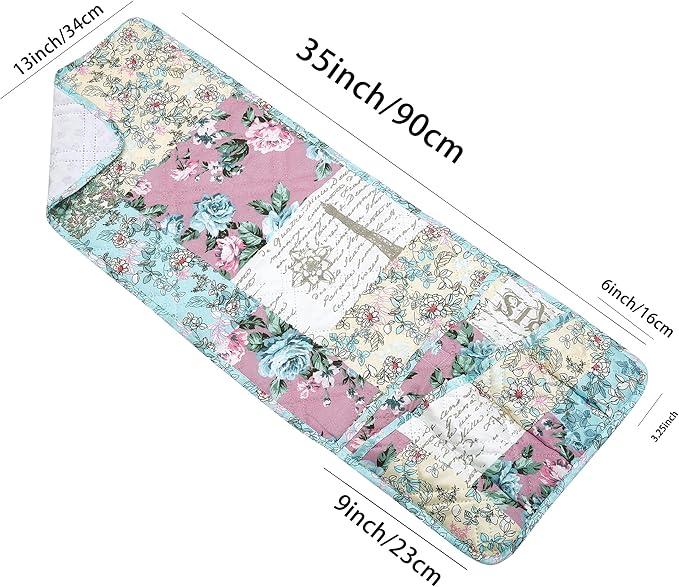 Brilliant Sunshine Lilac Rose Couch Sofa Armrest 5 Pockets Organizer, Slip Resistant Recliner Armchair Caddy, Washable Remote Controls Holder, Storage for Magazine, Tablet, Phone, 35×13", Egg Blue