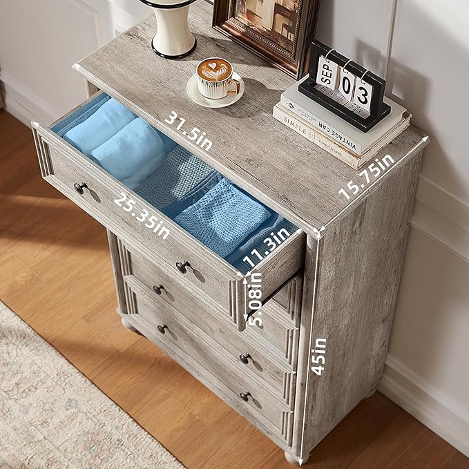 Farmhouse Dressers & Night Stand Set of 4, Wood 54" Wide Dresser & 45" Tall Chest of Drawers, 18" with Charging Station Nightstand Set of 2, Bedroom Furniture Dresser Set for Home Living Room Hallway