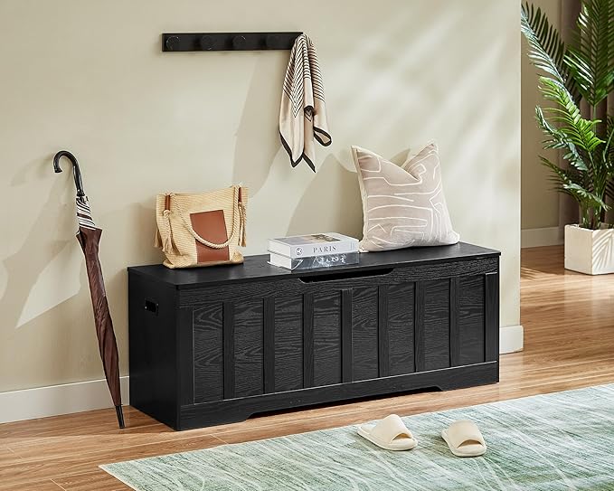 51.2" Storage Chest Extra Large,Storage Bench with 2 Safety Hinges,Shoe Bench,51.2 * 15.7 * 19.1 inches,Wooden Trunk for Bedroom,livingroom,entryway,Supports 220 lb,Easy Assembly(Black).