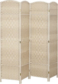 HOMCOM 4 Panel Room Divider, 6' Tall Folding Privacy Screen, Hand-Woven Freestanding Wall Partition for Home Office, Bedroom, Washed Oak