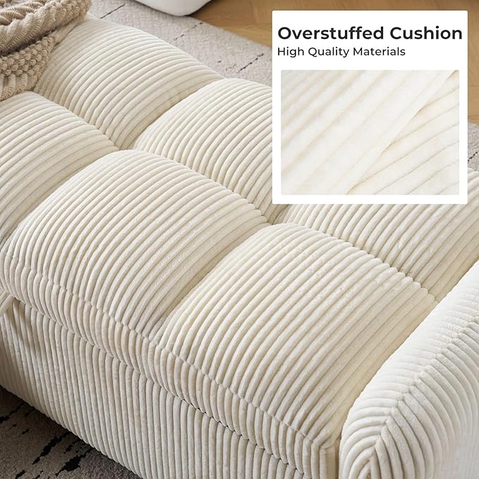 Oversized Corduroy Ottoman Bench with Storage, Upholstered End of Bed Bench for Bedroom, Ottoman Foot Rest for Living Room, Beige