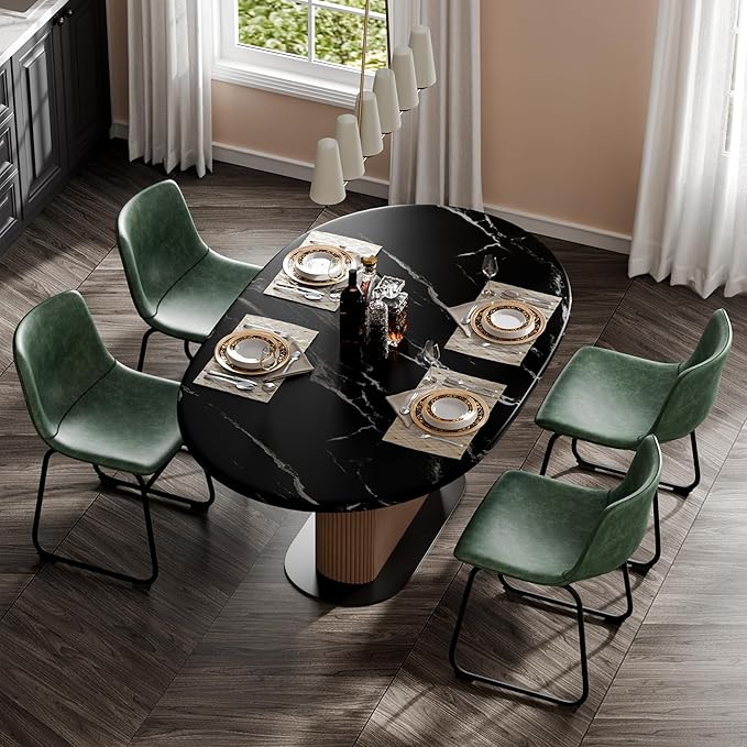 Dining Chairs Set of 8, 18 Inch Modern Armless Dining Chair with Back, Faux Leather Kitchen Dining Room Chair with Metal Legs for Home, Bistro Coffee Shops (Green)