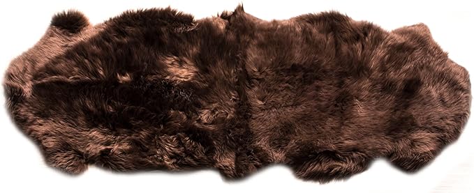 Natural & Genuine Dark Brown Sheepskin Rug, Real Fluffy Double Pelt 2x6 ft Fur Area Rug for Bedroom & Living Room Decor, Soft & Cozy Sheep Skin Throw