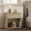 SICOTAS Night Stand 26" Wide Large Nightstands with Drawer & Shelf Storage Rattan Bedside Table Boho End Table Tall Bed Side Tables Night Stands for Bedroom Living Room Sofa Office Dorm, Sand Oak