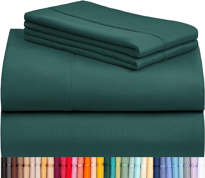LuxClub 4 PC Queen Sheet Set, Deep Pockets Wrinkle Free Cooling Bed Sheets Hotel Bedding for Women, Men, Includes 1 Fitted Sheet, 1 Flat Sheet and 2 Pillowcases-Silky Soft Emerald