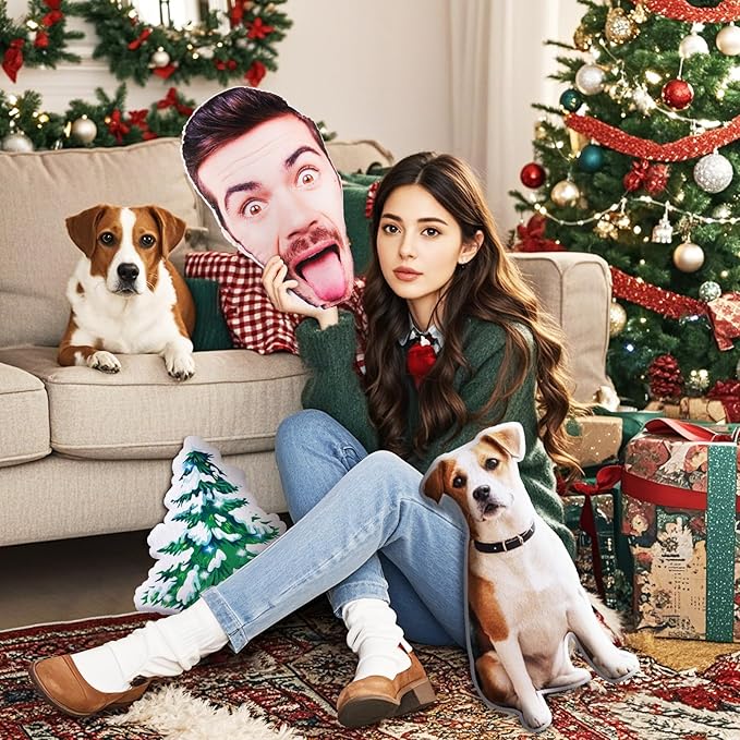 VEELU Custom Face Pillow Personalized Photo Body Pillows 3D Printing Head Body Shaped Pets Plush Stuffed for Home Sofa Decor Funny Valentine's Day Gag Gifts for Couples/Him/Her