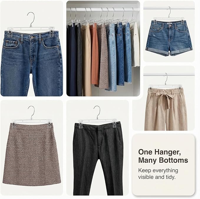 DEILSY™ Pants Hangers with Clips – Space Saving Pants Hangers - Stylish Jeans Hangers for Closet Organization - Durable Hangers for Pants, Skirts, Jeans, Shorts, Trousers - 30 Pack