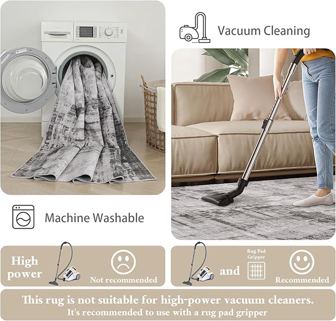 Machine Washable Area Rugs 8x10, Large Modern Abstract Rugs for Living Room Grey Indoor Floor Non-Shedding Carpets for Bedroom Dining Farmhouse Home Office | Grey