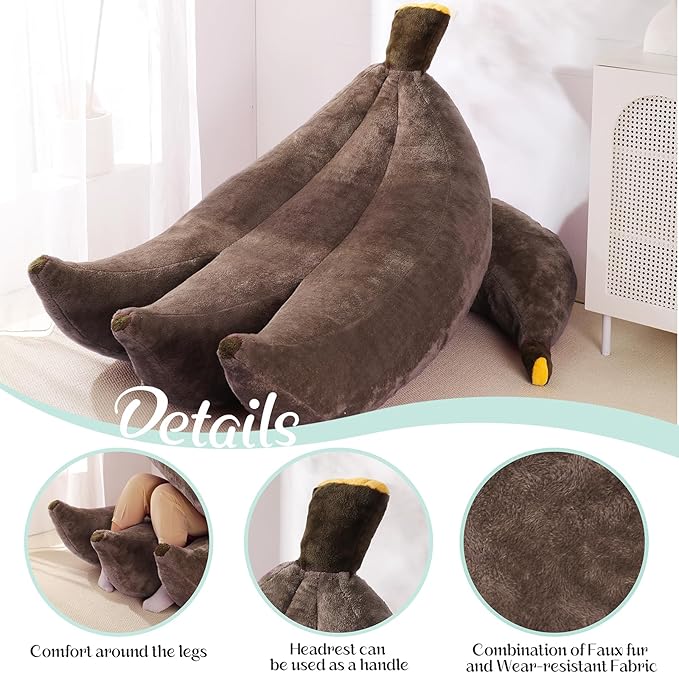 Banana Bean Bag Chair with Ottoman, Floor Sofa Bed with Footrest, Comfy Convertible Lounger for Adults, Plush Couch for Bedroom, Living Room or Dorm, L-Coffee