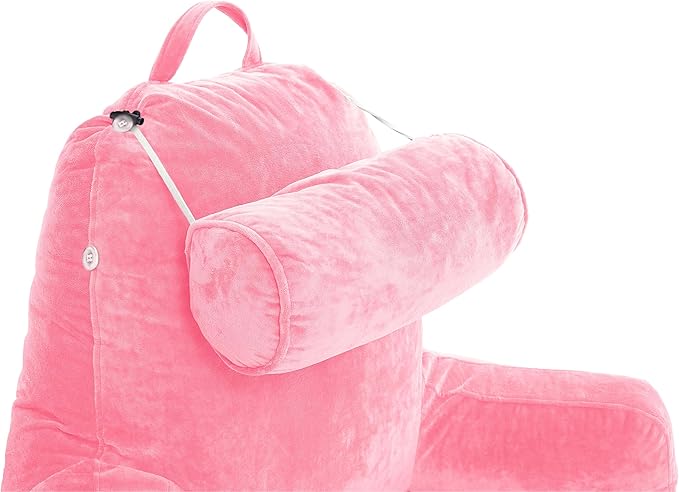 Husband Pillow XXL – Reading Pillow Bed Chair with Arms & Back Support – Pink - Back Pillow for Beds Sitting Up – Bed Rest Arm Pillow – Comfy Reading Pillow for Adults