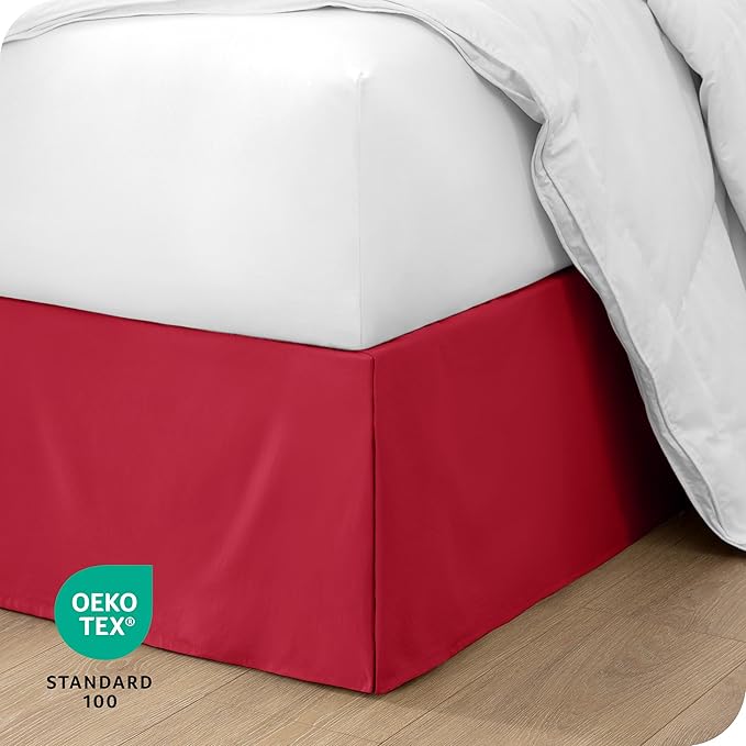 Bare Home Twin XL Bed Skirt - 15-Inch Tailored Drop Easy Fit - Bed Skirt for Twin Extra Long Beds - Center & Corner Pleats (Twin XL, Red)