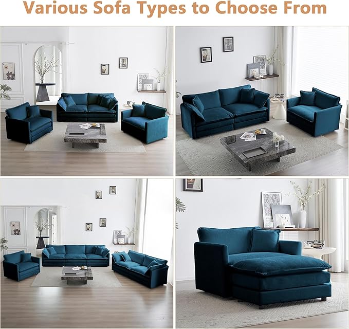 mikibama 41.4 Inch Single Seat Sofa, Chenille Comfy Deep Upholstered Couch Armchair with Toss Pillow for Living Room Bedroom Office Apartment, Blue