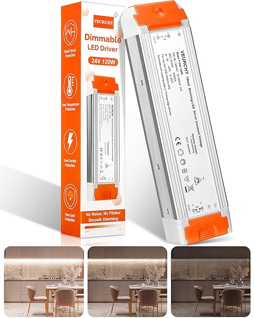120W 24V Dimmable LED Driver,Triac Dimmable Transformer AC 120V to DC 24V 120 Watt Compatible with Lutron & Leviton Dimmer Switches, Dimmer Led Power Supply 24 Volt for Strip Lights