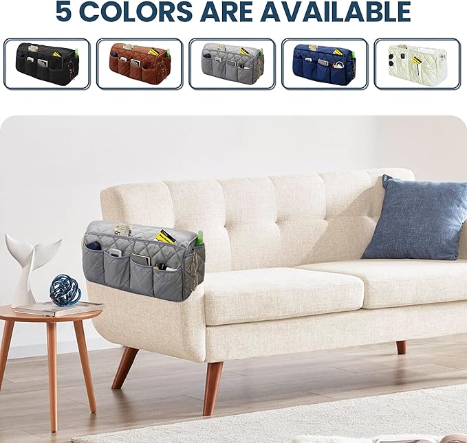 MEHIDFY Armchair Caddy Remote Control Holder for Couch Recliner Armrest Organizer Non Slip Couch Arm Covers for Sofa with 14 Pockets Storage for Magazine, Tablet, Phone, iPad (Grey 2pcs)