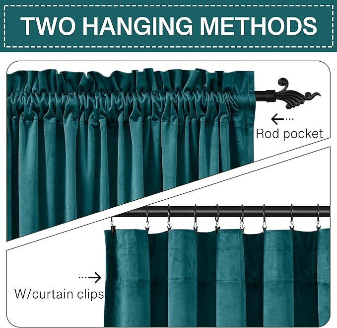 StangH Teal Velvet Curtains 84 inch for Living Room - Blackout Thermal Insulated Curtains Heat & Chill Insulated Energy Efficient Panels for French Door, 52 x 84 inches, 2 Panels
