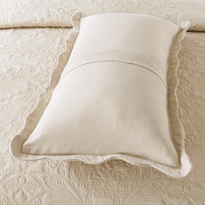 HoneiLife Quilt Set Queen Size - 3 Piece Embroidered Microfiber Bedspread Reversible Coverlet Lightweight Bedcover Paisley Pattern Bedding Set All Season Quilts-Khaki