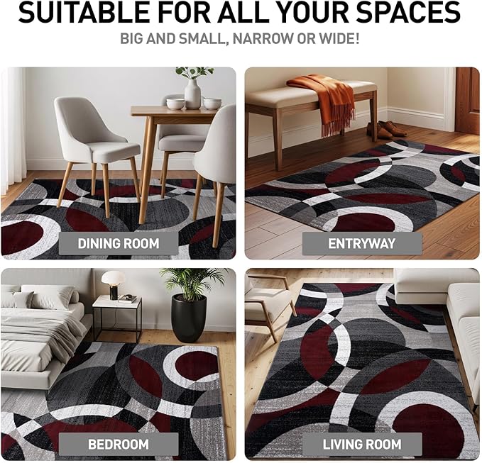 Rugshop Contemporary Abstract Circles Perfect for high Traffic Areas of Your Living Room,Bedroom,Home Office,Kitchen Area Rug 3'3" x 5' Red