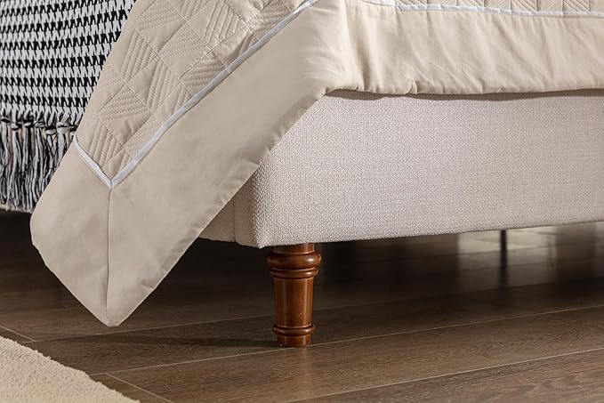 Queen Size Upholstered Platform Bed with 54" Tall Wingback Headboard/Elegant Upholstered Bed Frame Without Wooden Slats/Box Spring Required/Easy Assembly/Textured Ivory Canvas