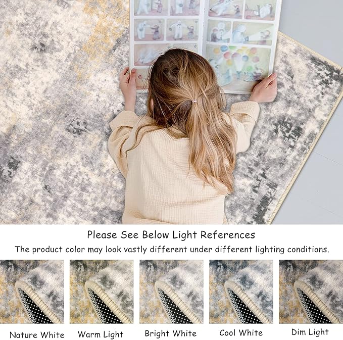Lahome Washable 5x7 Area Rugs for Living Room, Grey Neutral Modern Abstract Rug for Bedroom Non Slip, Soft Contemporary Low Pile Indoor Carpet for Dorm Guest Dining Room Table Apartment