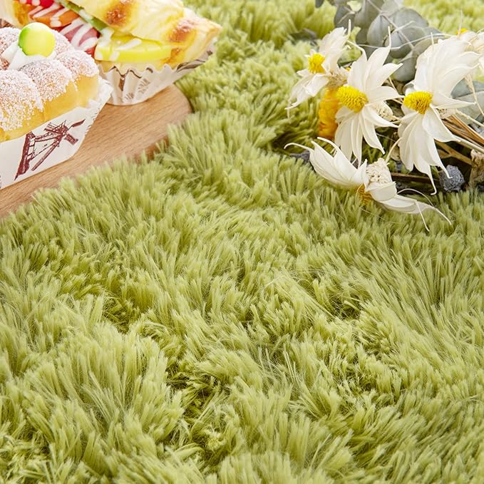Noahas Ultra Soft Fluffy Bedroom Rugs Kids Room Carpet Modern Shaggy Area Rugs Home Decor 2.6' X 5.3', Green
