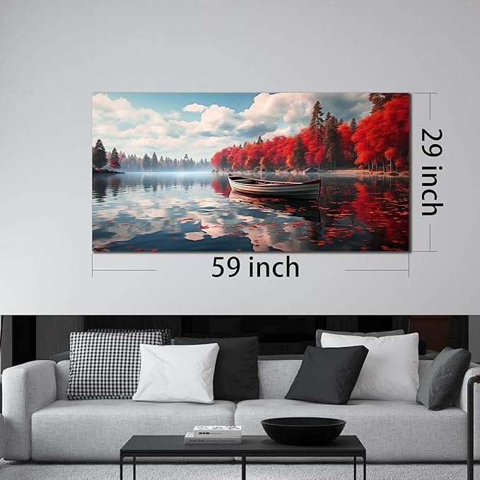 Large Wall Art for Living Room Bedroom Office Red Forest Wall Art Lake Landscape Pictures Modern Artwork Framed Canvas Prints 29x59 Inch
