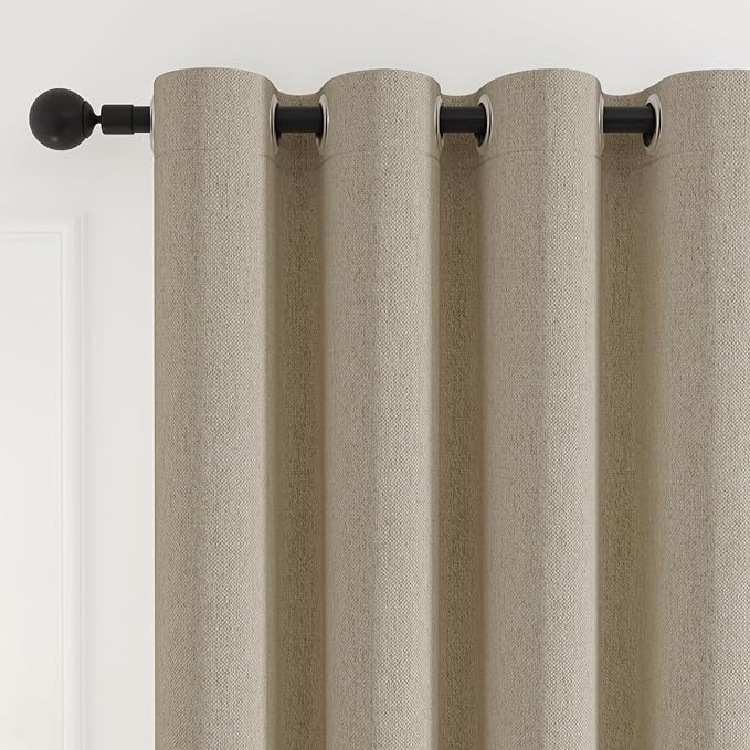 Blackout Curtains for Bedroom, Thermal Insulated Curtains 63 Inch Length Curtain 2 Panels, Soft Farmhouse Linen-Look Textured Full Light Blocking Room Darkening Drapes, W52xL63, Natural