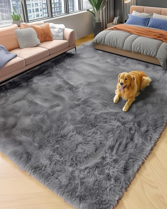 PAGISOFE Grey Fluffy Rugs for Bedroom 4x6 Area Rug Shag Rug for Kids Room Furry Carpet Modern Living Room Rug Soft Shaggy Boys Rug Fuzzy Throw Rugs for Home Decor Aesthetic, Dorm Nursery Gray