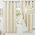 Cream 100% Blackout Curtains for Bedroom 63 Inch Length 2 Panels, Thermal Insulated Complete Light Blocking Noise Reducing Linen Window Curtains for Nursery, Bronze Grommet, Each 52" Wide
