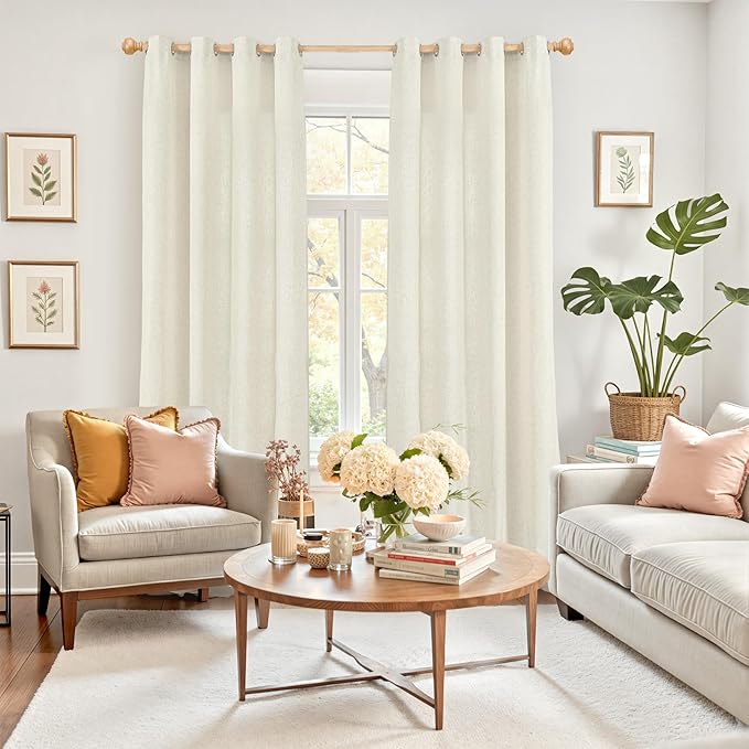 YoungsTex Extra Long Natural Linen Curtains 102 Inches Length for Living Room, Light Filtering Drapes with Grommet Semi Sheer Privacy for Dining Bedroom, 2 Panels, 52 X 102 Inch